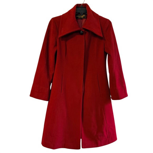 Marvin Richards Jackets & Blazers - Marvin Richards New York Red Wool Blend Oversized Collar A-Line Coat Womens 10